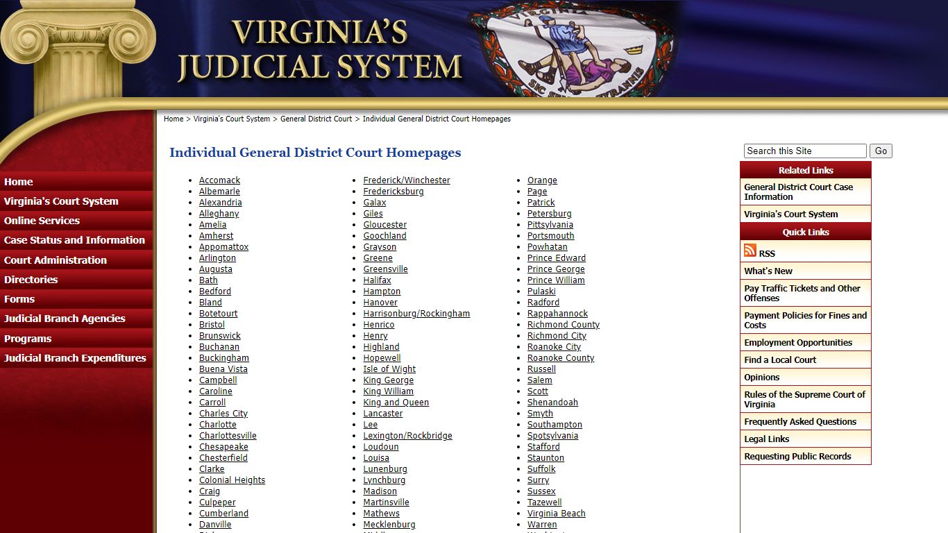 Individual General District Court Homepages - vacourts.gov